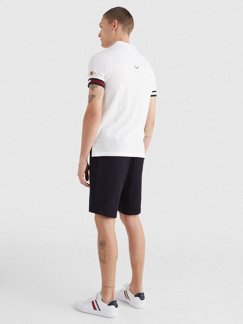 Férfi Tommy Hilfiger Icon slim fit flag cuff Polos Fehér | HU 1076EBC